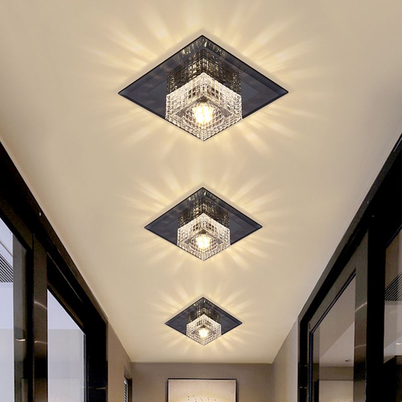 Squared LED Flush Mount Light Simplicity Clear Crystal Passage Flush Mount Ceiling Light