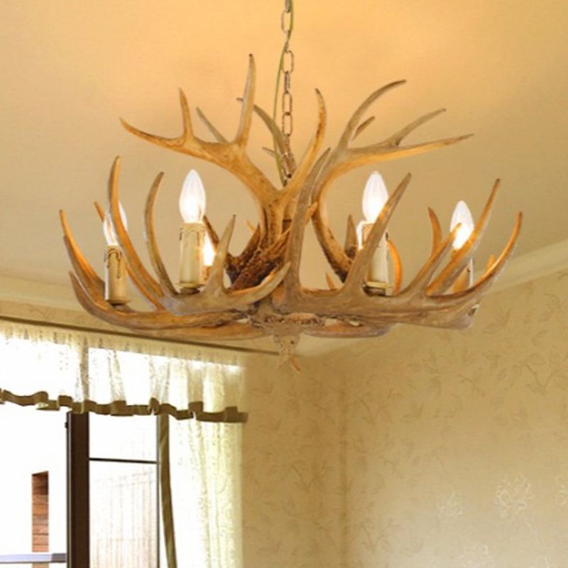 Country Country Chandelier Resin Deer Horn Horn Gandle Fançing Decorative Lighting Forwing for Living Room Villa Restaurant