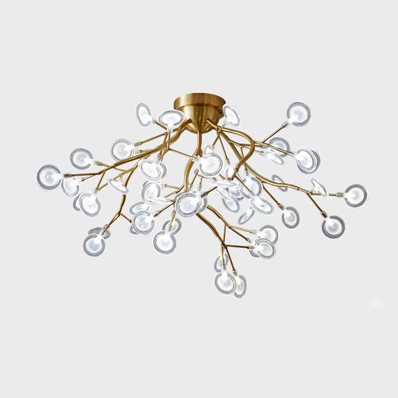 Metal Branch Flush Mount Light Simplicity Semi LED Flush Chandelier with Firefly Shade