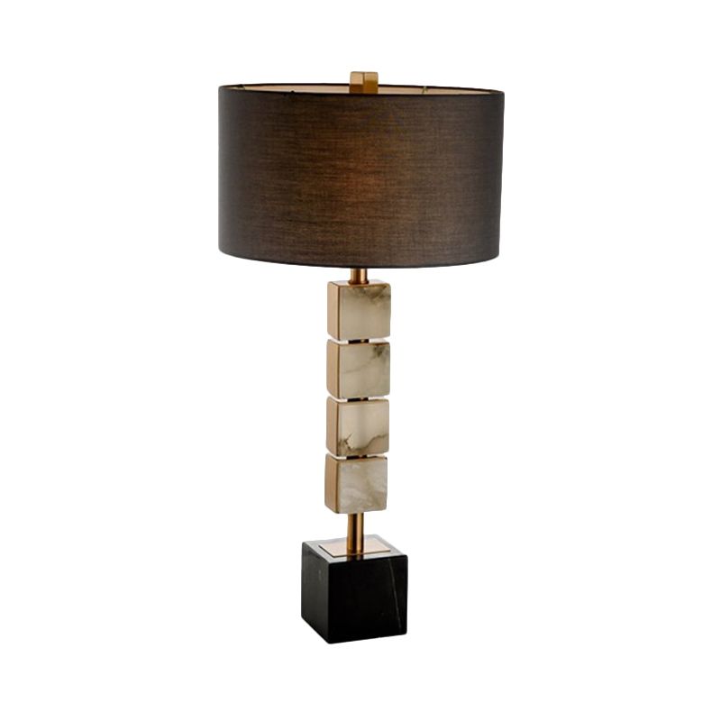Iluminación de mesa de tela de batería Modernismo de escritorio marrón de 1 luz con base de mármol de cubo