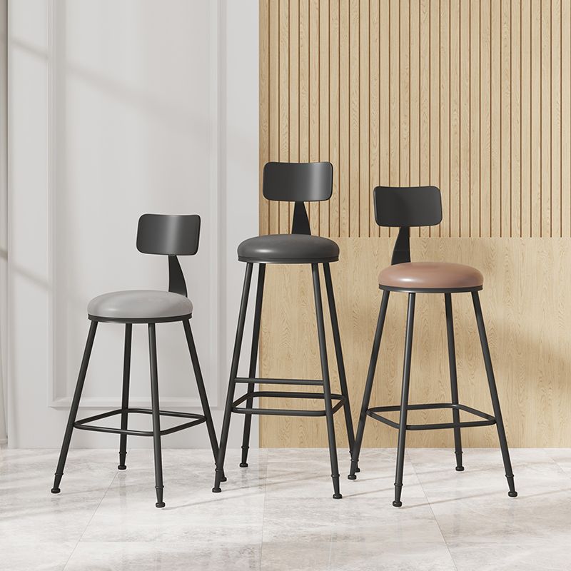Modern Armless Backrest Counter Stool Iron Cafe Bar Stool with Leather Cushion