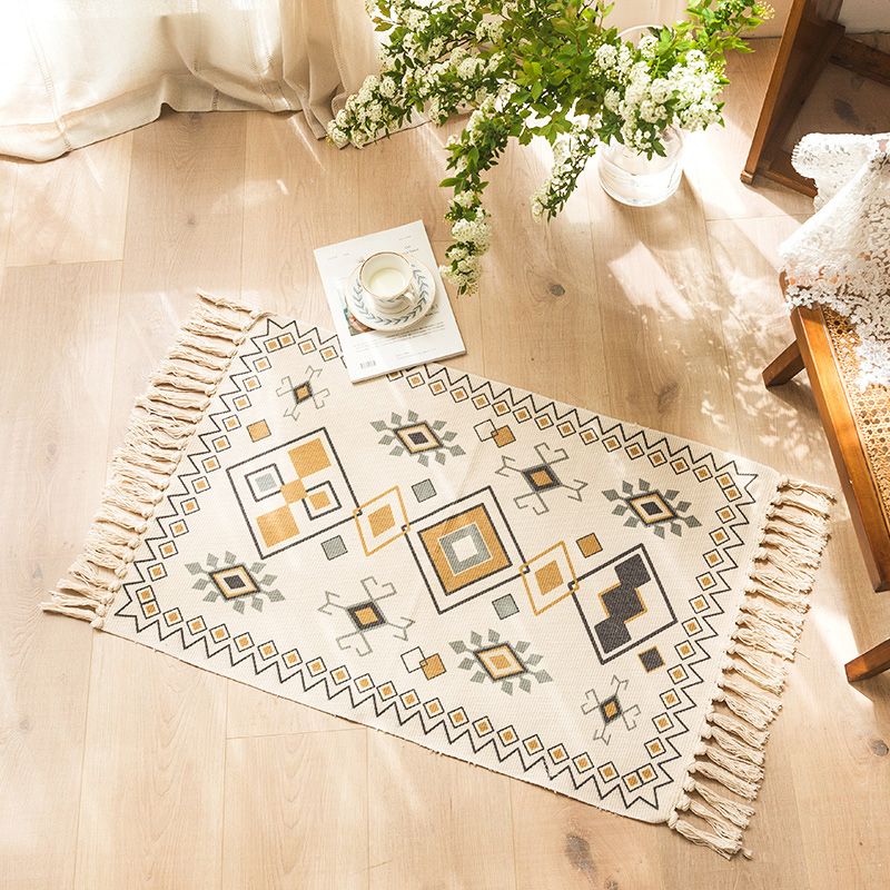 Tapis de chambre marocain Symboles tribaux multicolores Coton Mélange de coton Anipage Anipin de l'environnement Anipin avec Tassel