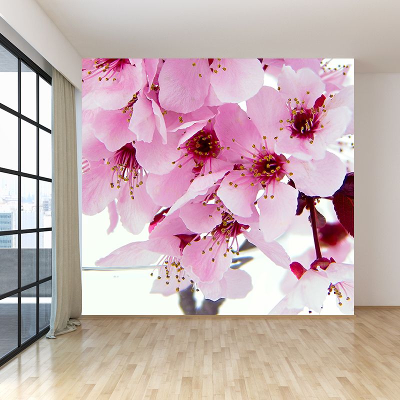Pink Flower Blossom Wall Mural Moisture Resistant Modern Living Room Wall Covering