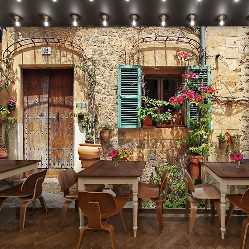 Mehrfarbige Blüten- und Straßenwandgemälde, dekorative Wandverkleidung für die Restaurantdekoration