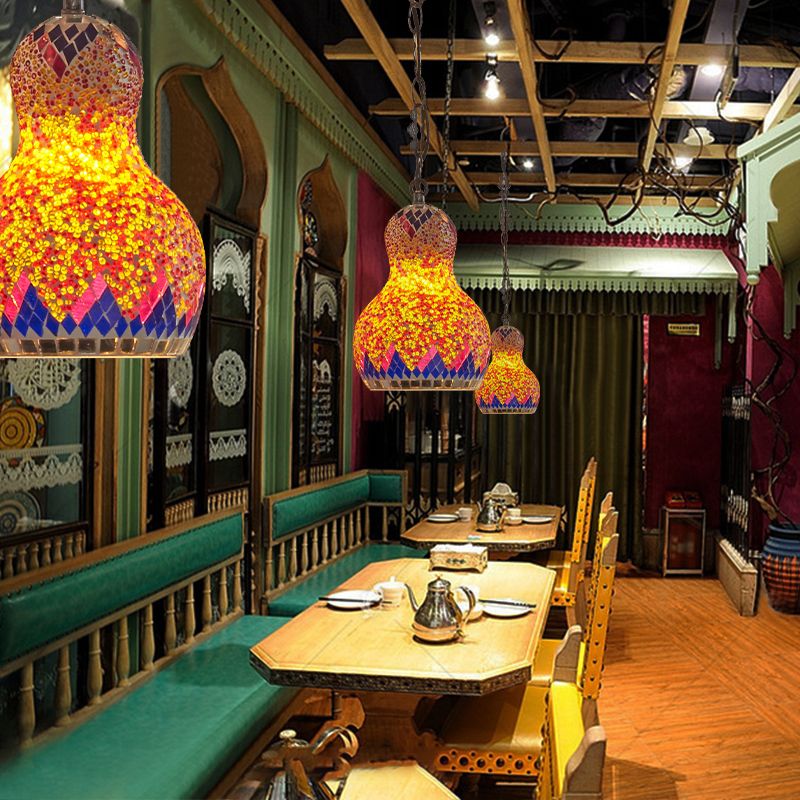 Boheemse stijl kalebas hanglamp 1-bulb gekleurd kunstglas hangend licht voor restaurant