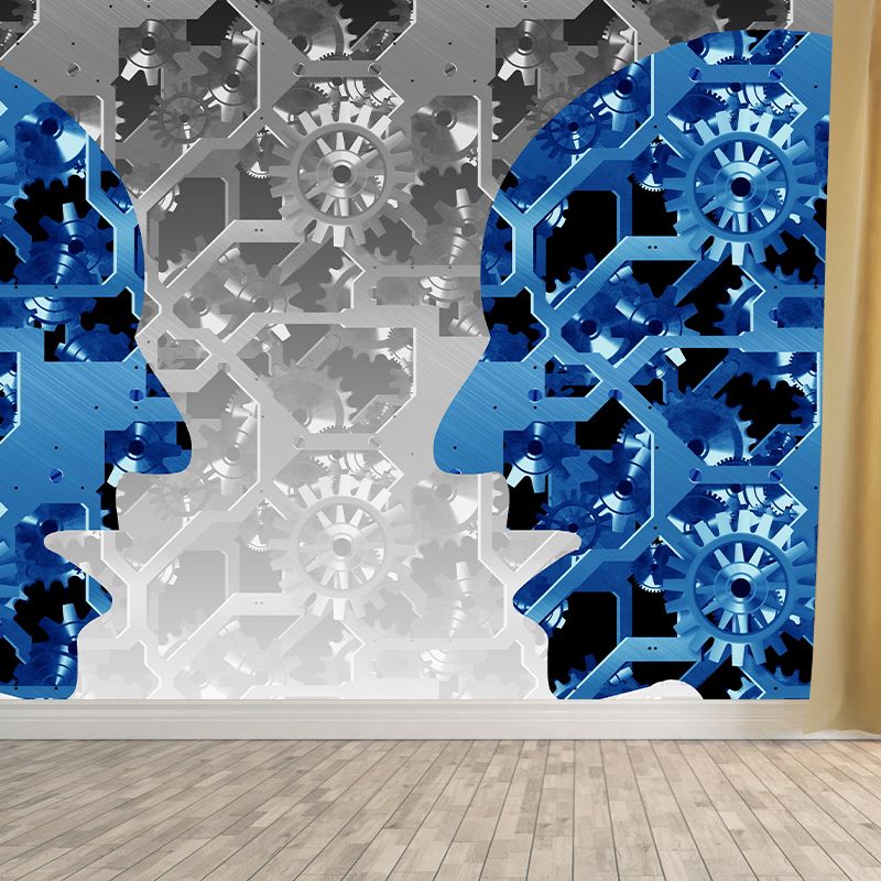 Industrial Metal Gears Mural Illustration Moisture Resistant for Meeting Room