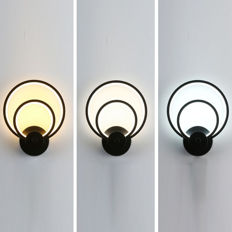 LED Bedroom Sconce Light Fixture Minimalist Black Wall Lighting with Circle Metal Shade