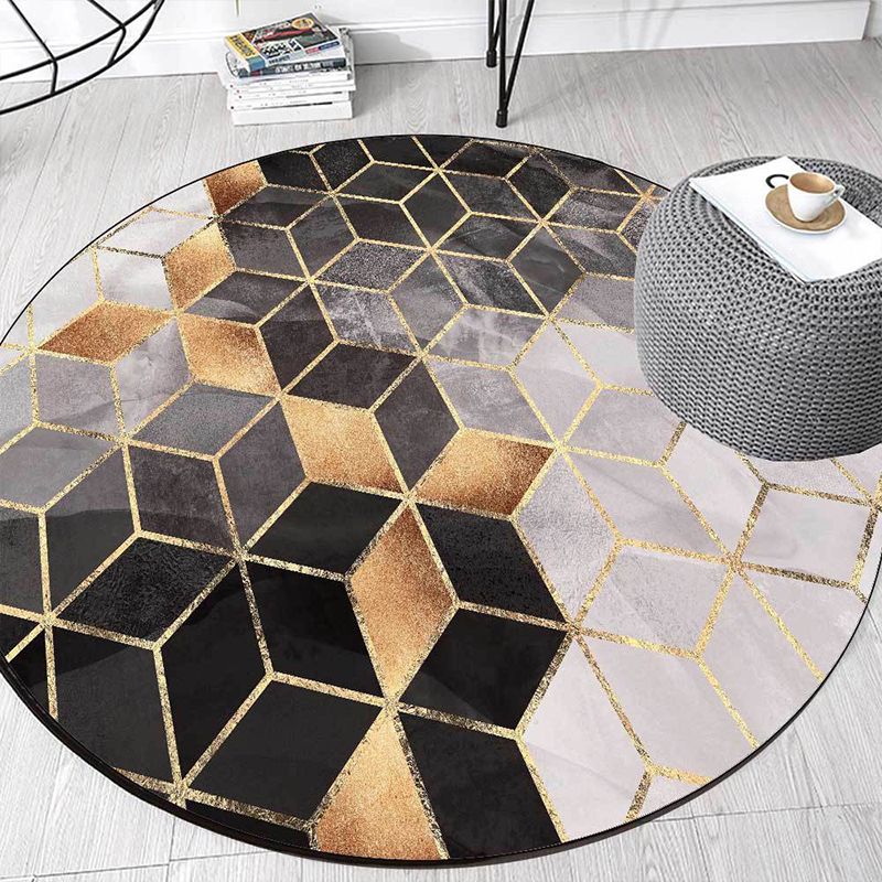 Black and Grey Modern Rug Polyester Geometric Print Rug Washable Non-Slip Backing Carpet for Living Room