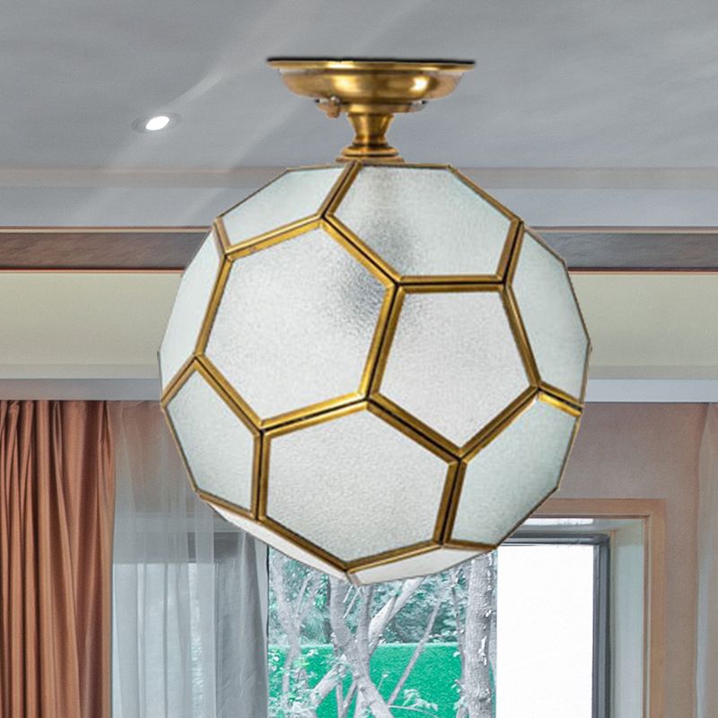 1 Hoofd Flushmount Plafond Lamp Traditionele Gefacetteerde Bol Helder/Crème/Getextureerde Wit Glas Semi-flush Mount Light in Brass, 8 "/12" /16 " Wide