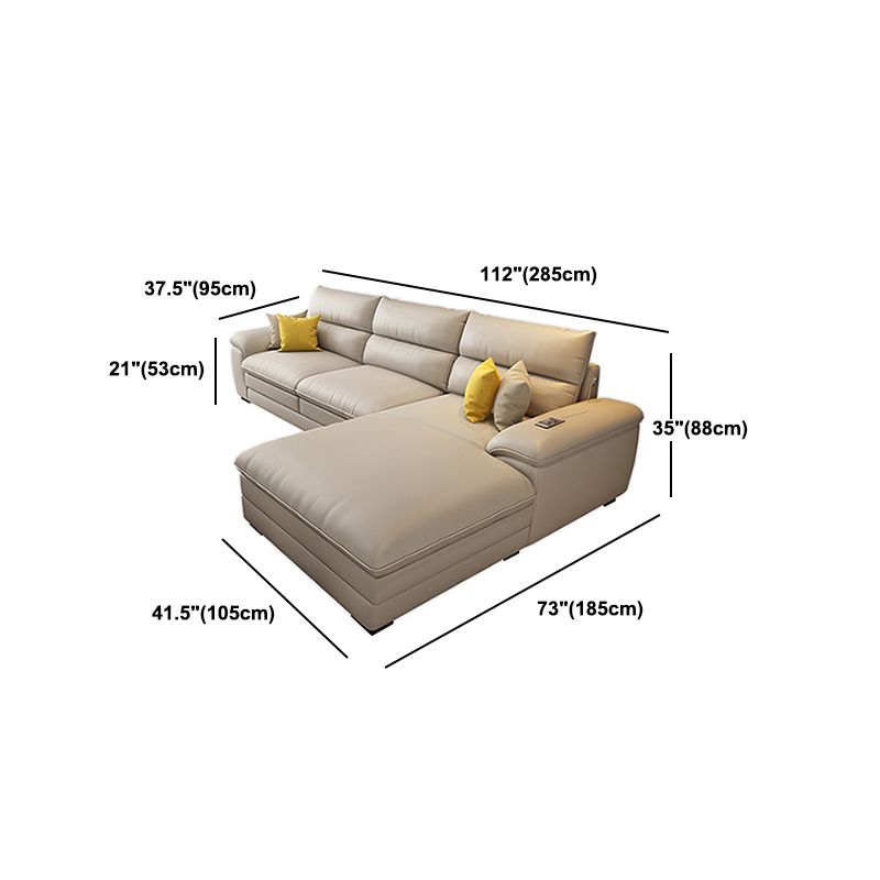 Contemporary Genuine Leather Sectional Pillow Top Arm Sectional in Beige