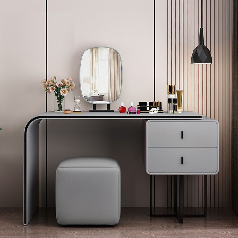 Bedroom Glam Double Drawers Faux Leather Standing Make-up Vanity