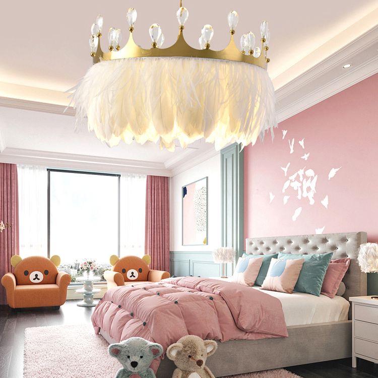 Ultra-modern Crown Pendant Lighting Fixtures Feather Hanging Lamp with Hanging Cord for Bedroom