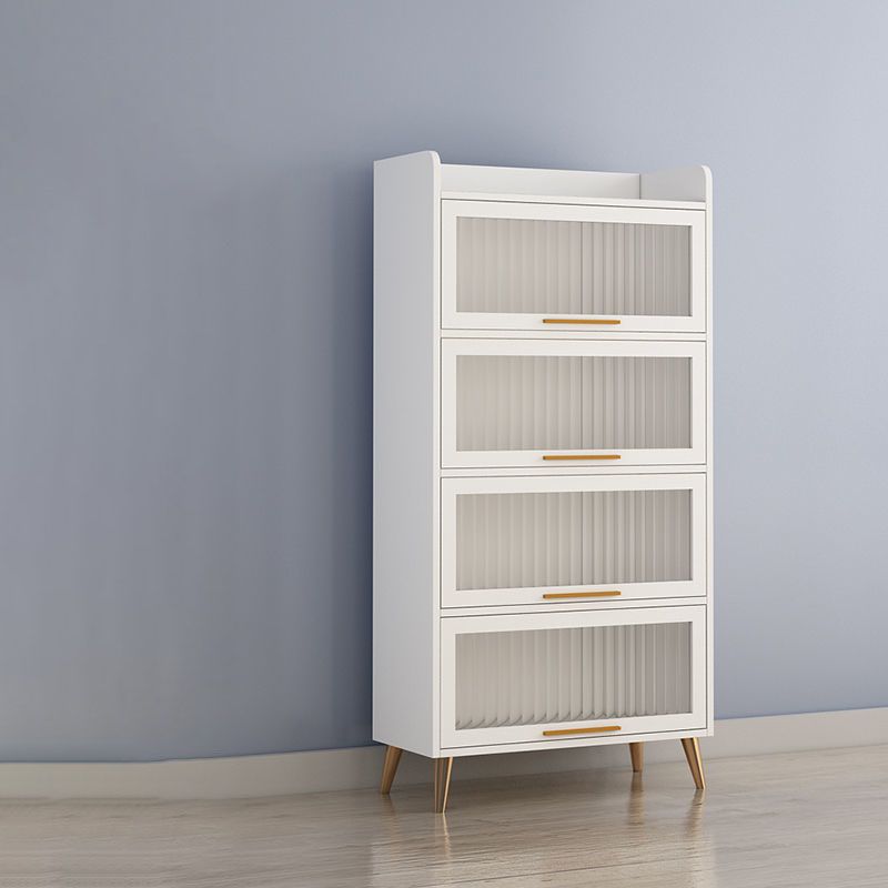 Glass Door Contemporary Sideboard White Engineered Wood Sideboard for Dining Room