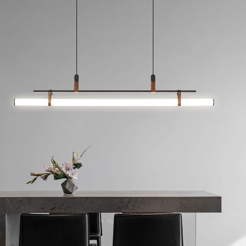 Modern Metal Island Lights Linear 1-Light Restaurant LED Hanging Lamp with Acrylic Shade