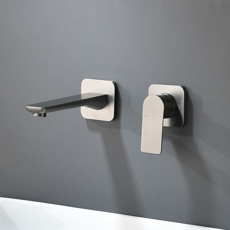 Modern Wall Mounted Bathroom Faucet Lever Handle Low Arc 2 Hole Faucets