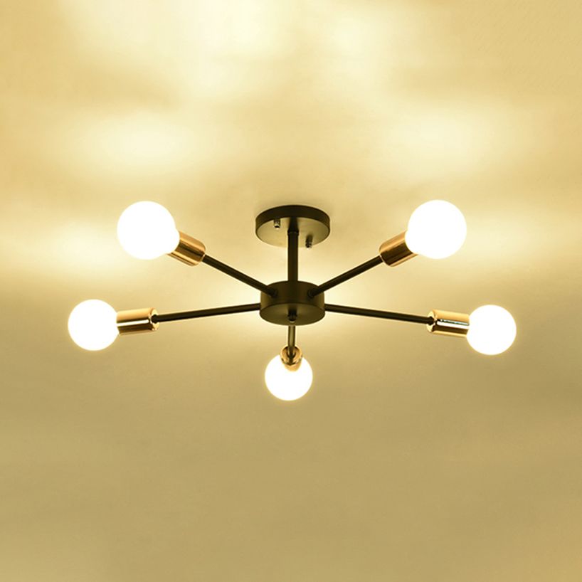 Nordic Metal Sputnik Ceiling Flush Mount Light 5/10 Lights White/Black Bedroom Semi Flush Ceiling Light