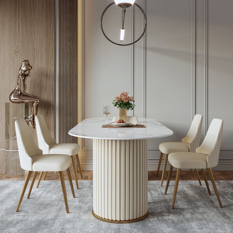 Traditional Luxury Dining Table Oval Sintered Stone Table with Double Pedestal Base