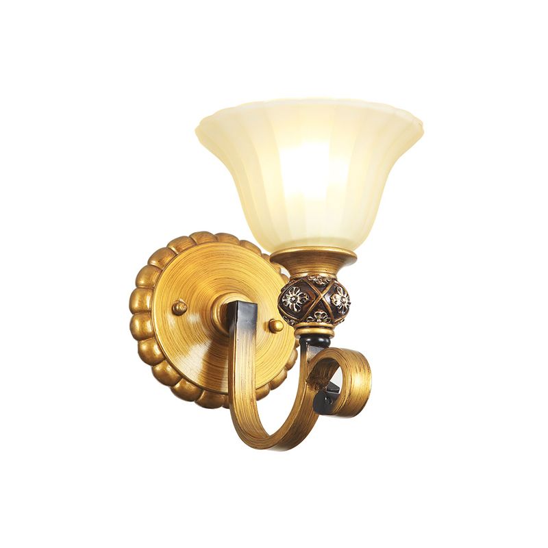 1/2/3 Lights Frosted Glass Vanity Light Fixture Traditional Gold Cup Shape/Bell Bathroom Wall Lighting