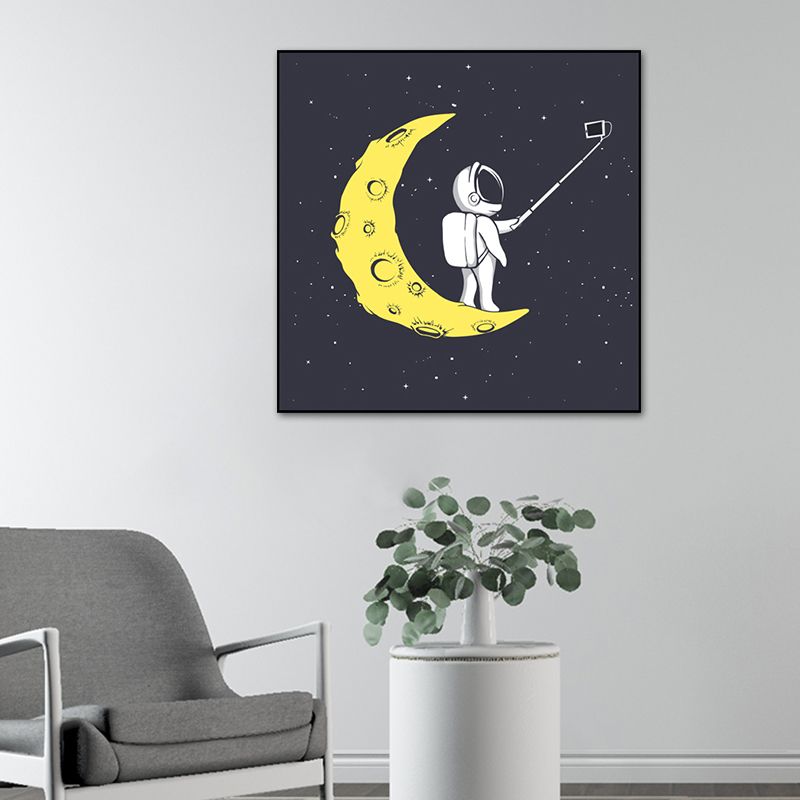Toile imprimée d'art mural de science-fiction Cosmos Spaceman, décoration murale texturée de couleur foncée pour chambre à coucher