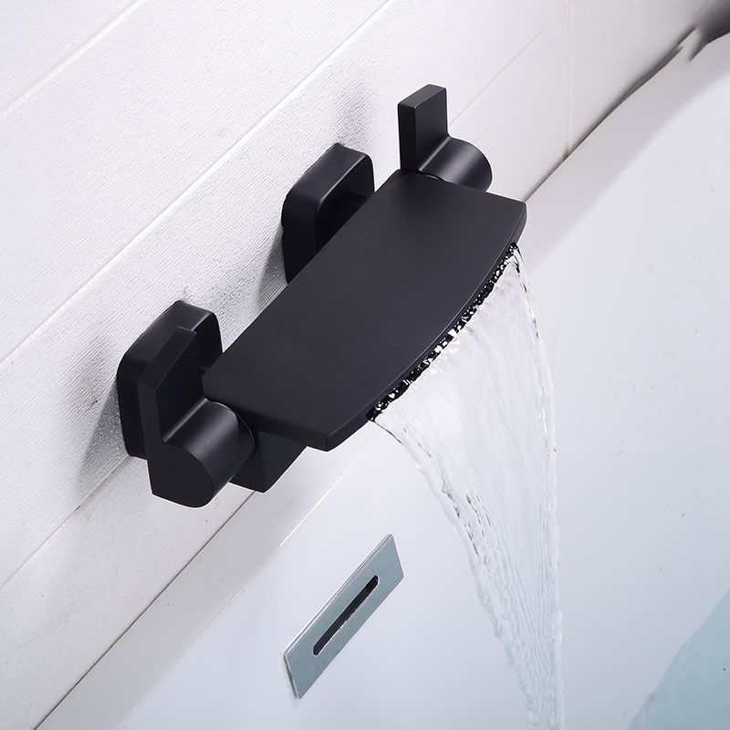 Modern Bathroom Faucet Copper Wall Mount Waterfall with Handheld Shower Tub Spouts