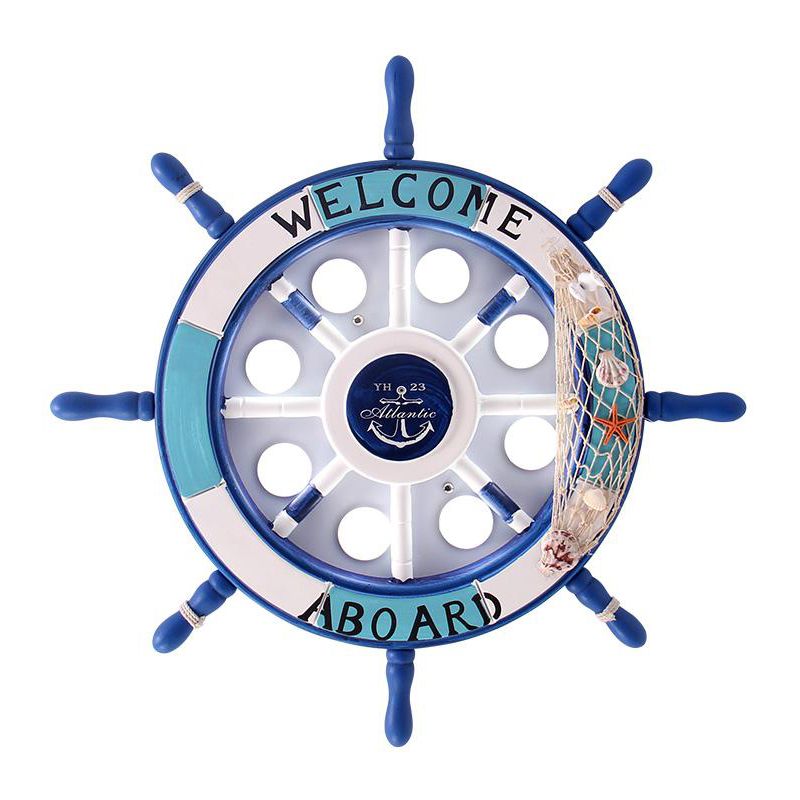 Pirate Ship Rudder Kids Bedroom Ceiling Lamp Wood Mediterranean LED Flush Mount Lighting