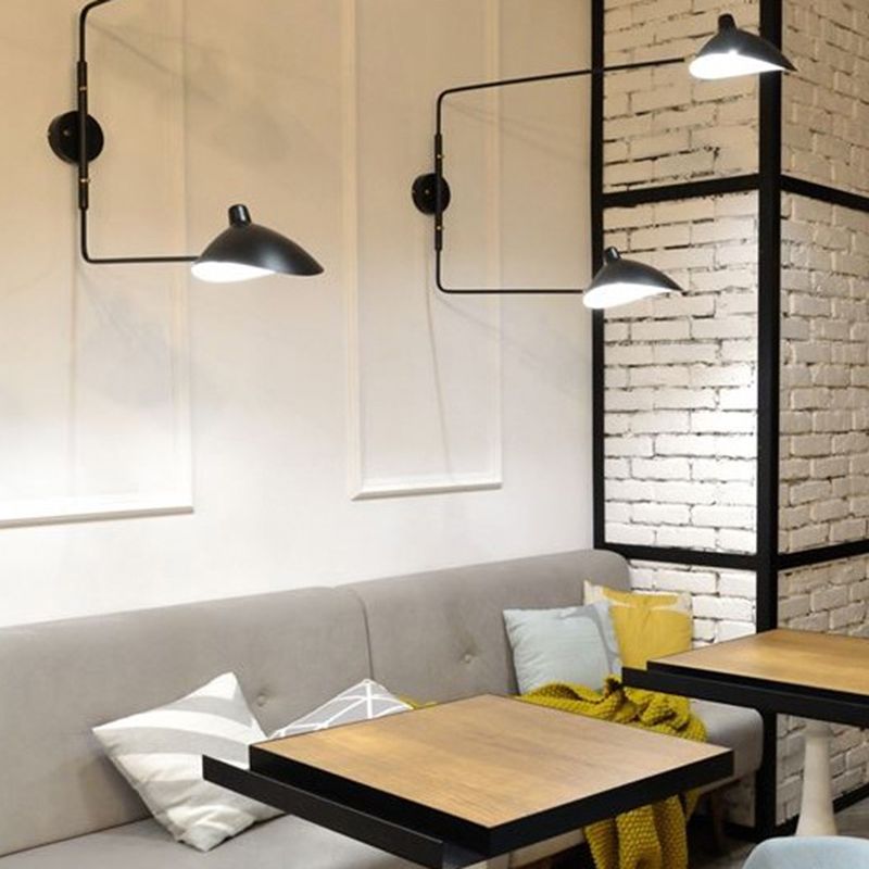 Black Modern Wall Sconce Geometric Shape Wall Light with Metal Shade for Bedroom