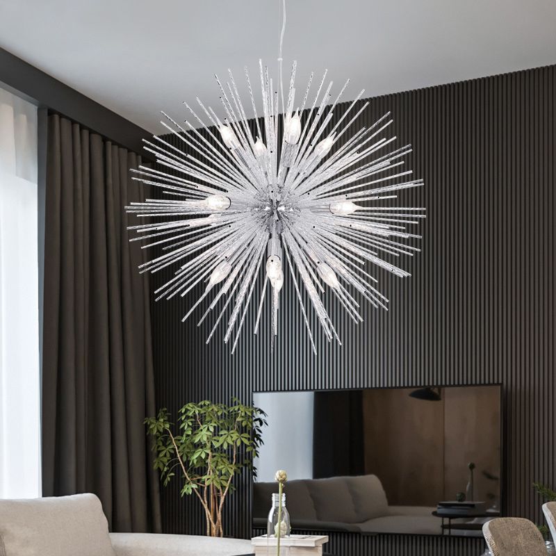 Postmodern Style Urchin Pendant Lighting Metal 8 Bulbs Living Room Hanging Chandelier