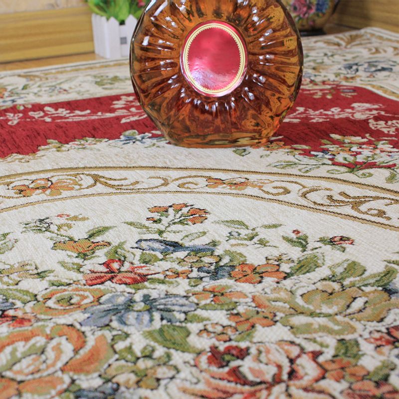 Victorian Living Room Rug Multi Colored Peonies Carpet Cotton Machine Wash Non-Slip Backing Rug