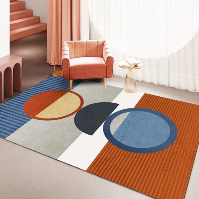 Navy Modern Carpet Polyester Striped Carpet Non-Slip Backing Area Carpet for Living Room