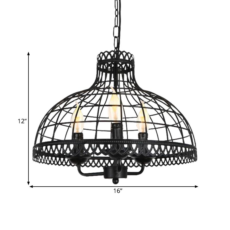 Metallic Dome Cage Shade plafonnier industriel rétro 3 têtes Farmhouse Candle plafond plafond en noir