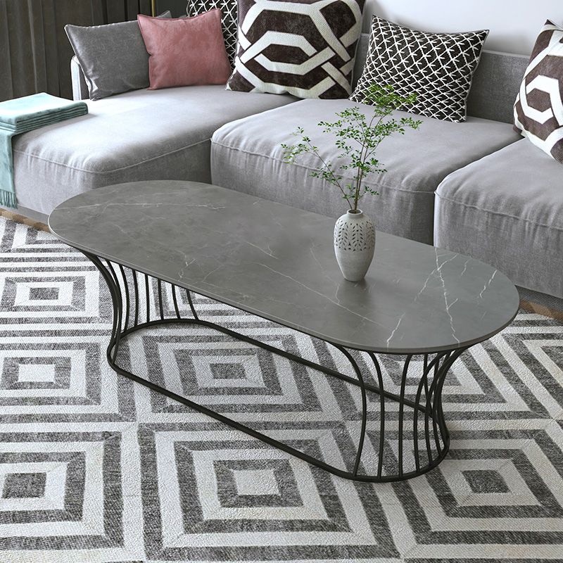 Frame Base Coffee Table Modernism Elliptical Stone Cocktail Table