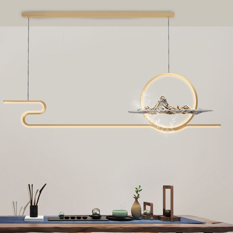 Contemporary Metal 2 Light Pendant Lights Linear Island Light Fixtures for Kitchen