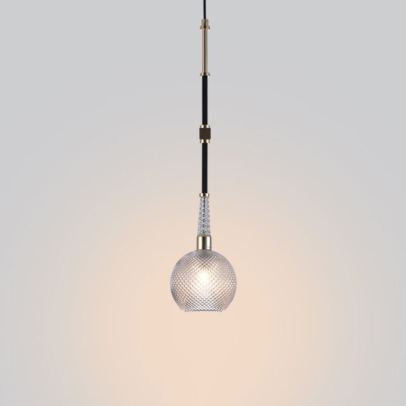 Globe Drop Pendant Modern Clear Latticed Glass 1 Bulb Black Hanging Ceiling Light for Bedside