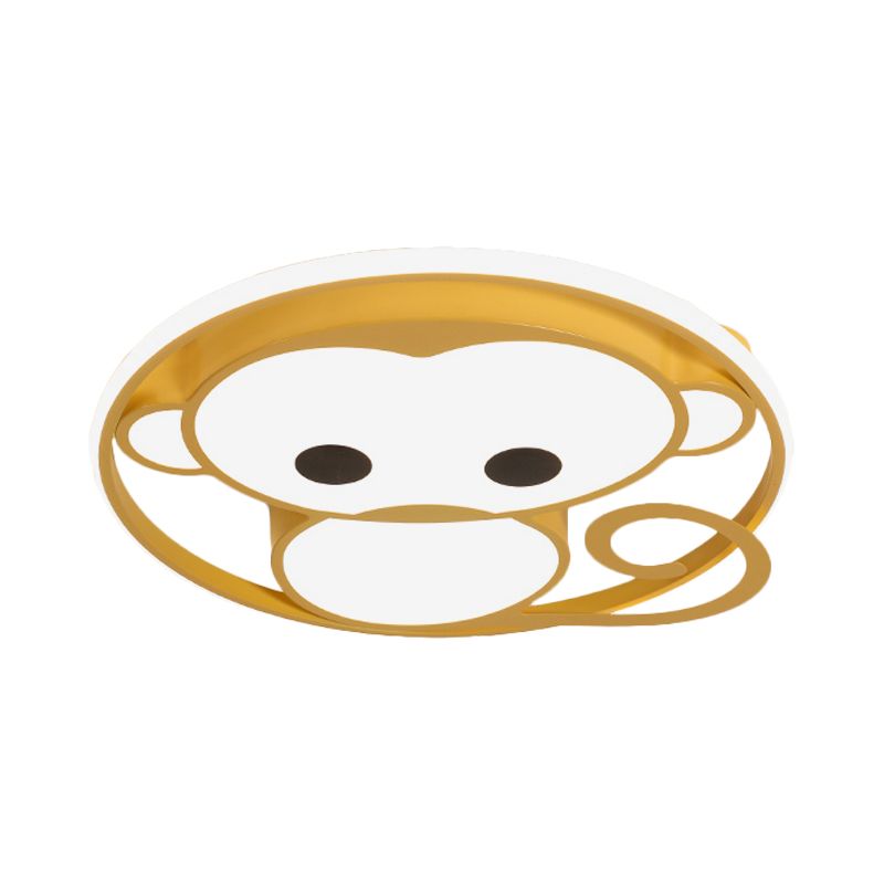 Monkey Kids Bedroom Ceiling Fixture Aluminum Cartoon LED Flush Mount Lamp in Yellow/Blue