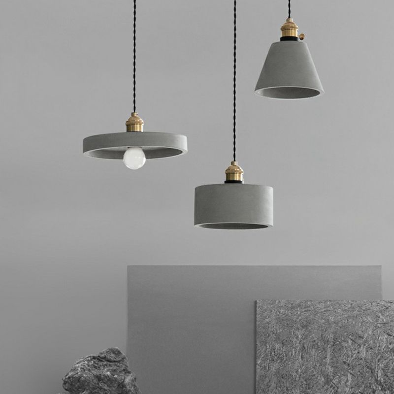 Geometric Dining Room Down Lighting Cement 1-Light Minimalist Pendant Light with Rotary Switch in Grey
