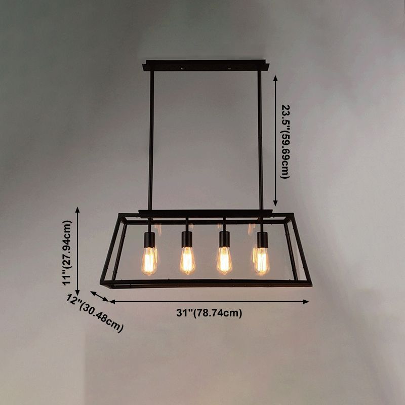 Industrial Style Island Pendant Glass 4 Light Island Light in Black for Restaurant