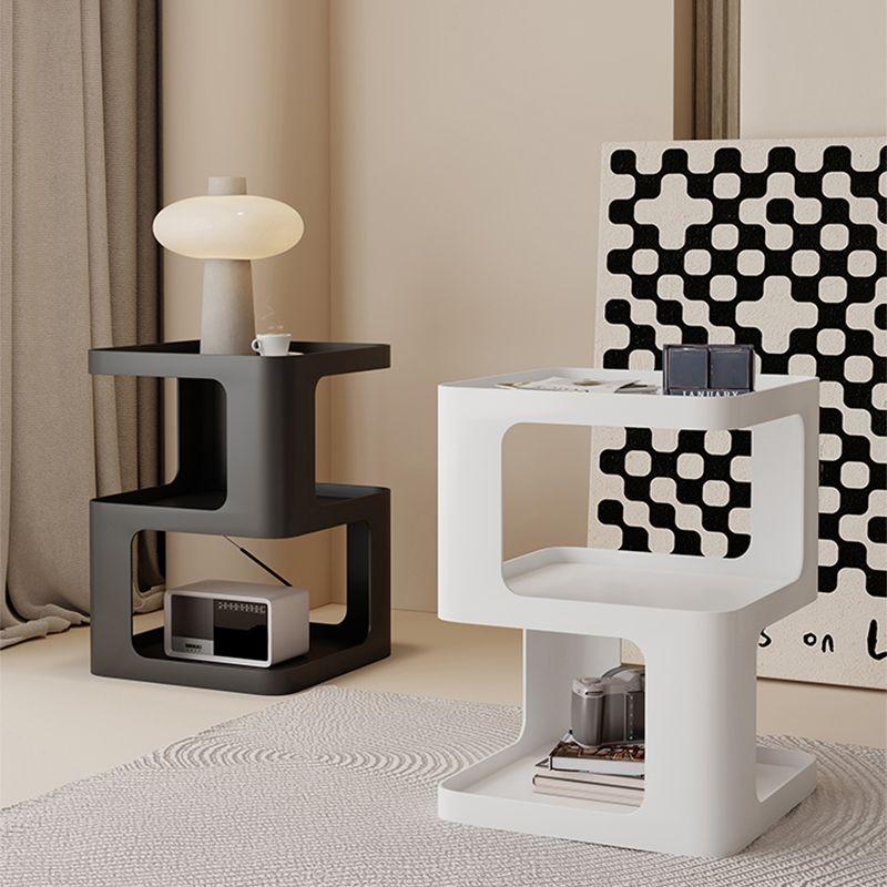 Ultra-Modern Side End Snack Table with Metal Shelves Bedroom Side Table