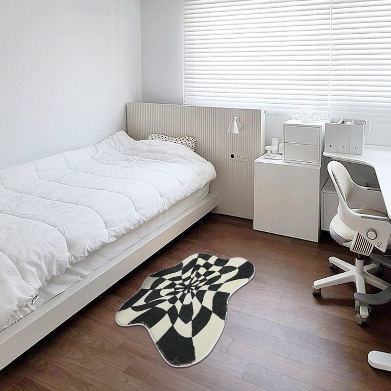 Purple Modern Rug Polyester Check Print Rug Washable Rug for Living Room