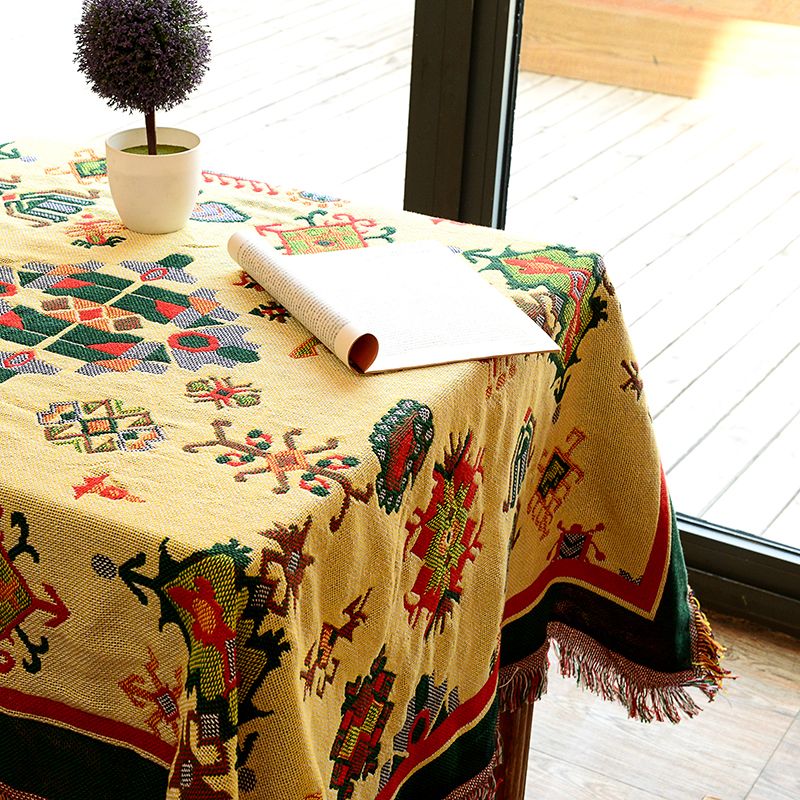 Tapis bohème jaune antique coton tapis géométrique tapis lavable en filet de filet en filet pour le salon