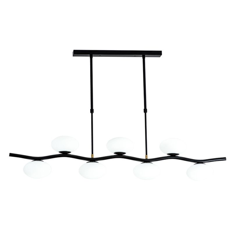 Oval Tea Room Pendant Light Cream Glass 7-Head Minimalist Island Lighting