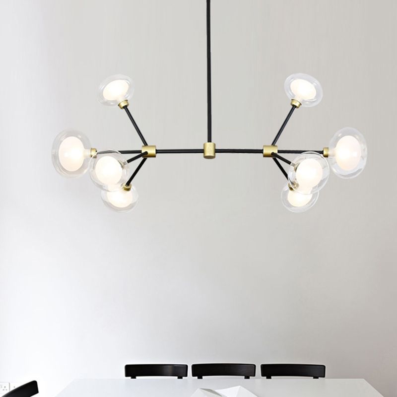 Modern Black Suspension Light 8/12/16 Lights Branch Metallic Chandelier with Oval Glass Shade for Cafe