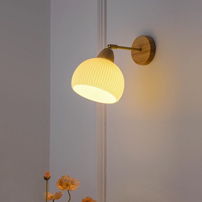 Modern Glass Shade Wall Light Fixture Wooden Wall Light Sconce for Bedroom
