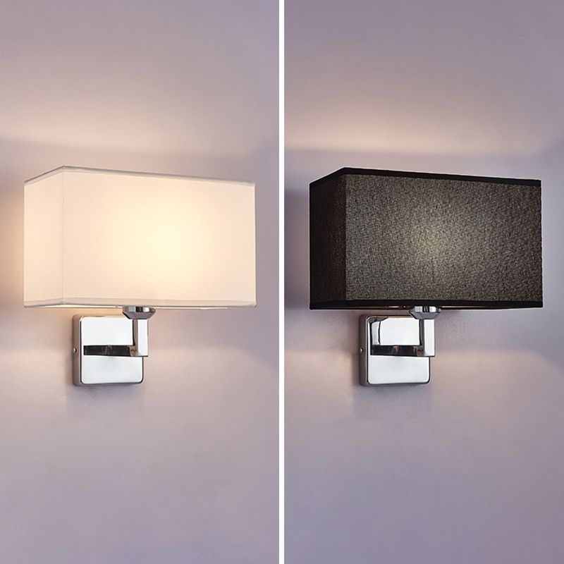Modern Metal Wall Sconce Rectangle Shape Wall Lamp with Fabric Shade for Study