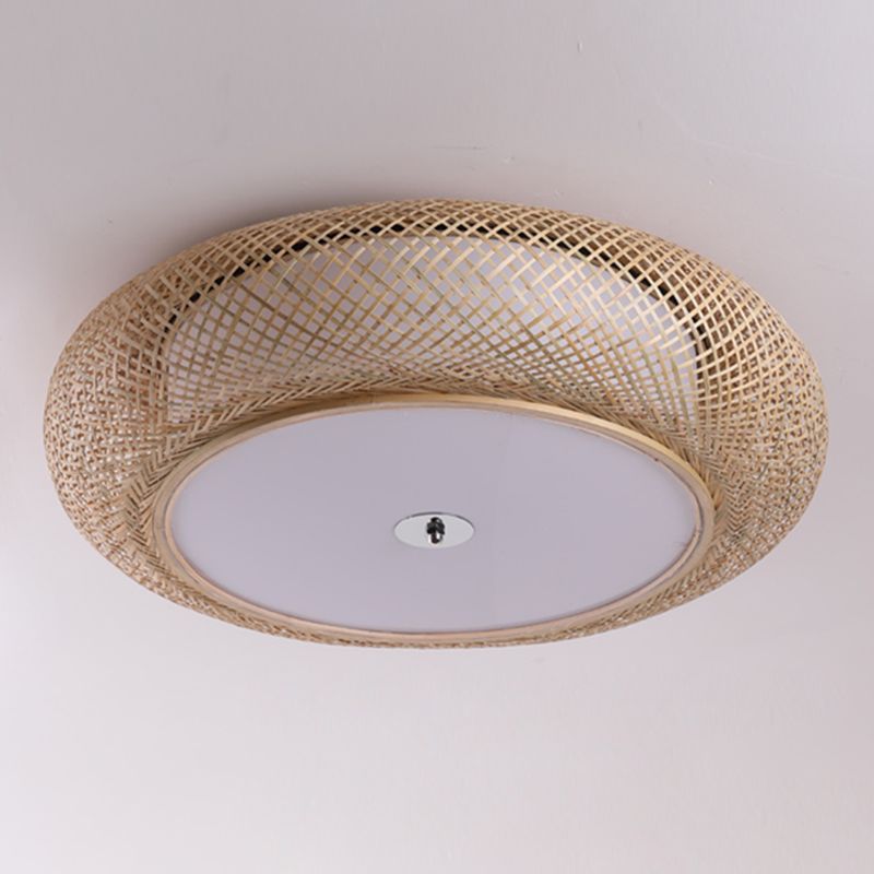 Moderne LED-inbouwlamp Eenvoudige plafondlamp met bamboe kap voor woonkamer