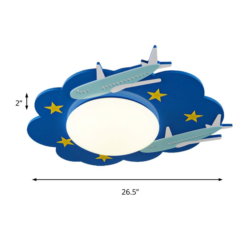 Lámpara de techo con acabado azul de madera ligera para montaje en techo de nave espacial para niños para jardín de infantes