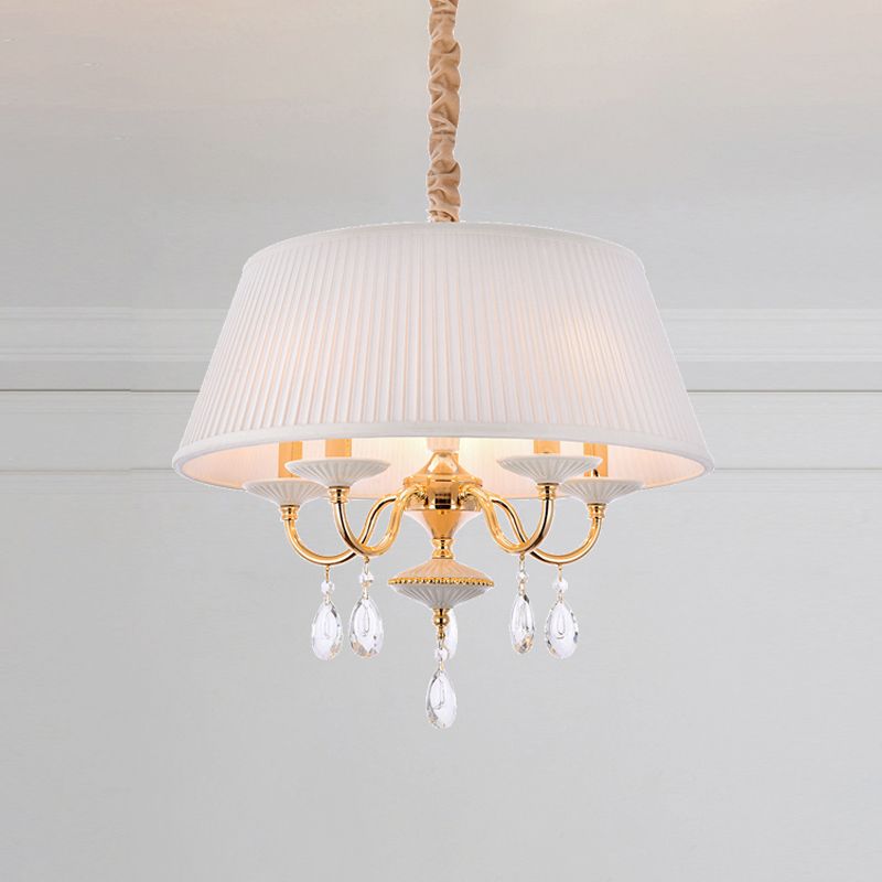 White/Grey Fabric Shade Chandelier Tapered Drum 5-Light Modernism Hanging Light Fixture