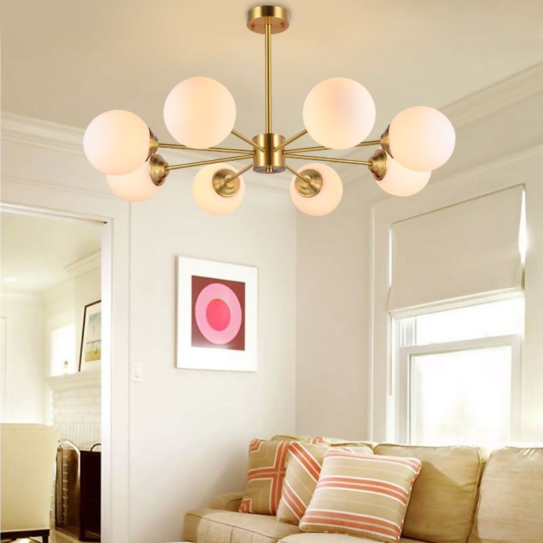 Nordic Simple Hanging Globe-Shaped Chandelier Pendant Light Milky Glass Ceiling Lights Fixture for Restaurant