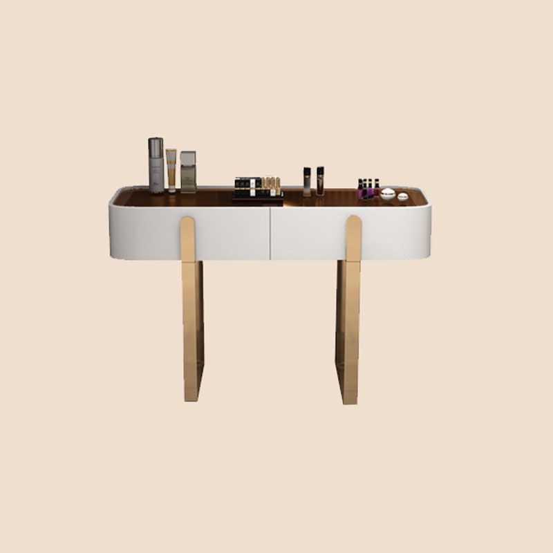 Glam Vanity Makeup Table Set Glass Top Dressing Table with Double Drawers