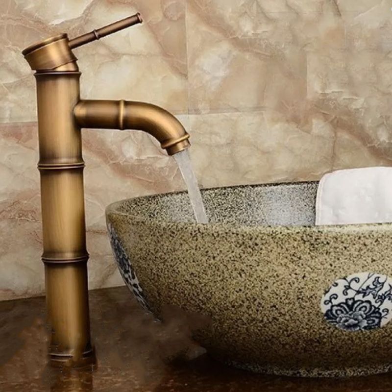 Country Style Vessel Bathroom Faucet Brass Lever Handle Vanity Sink Faucet