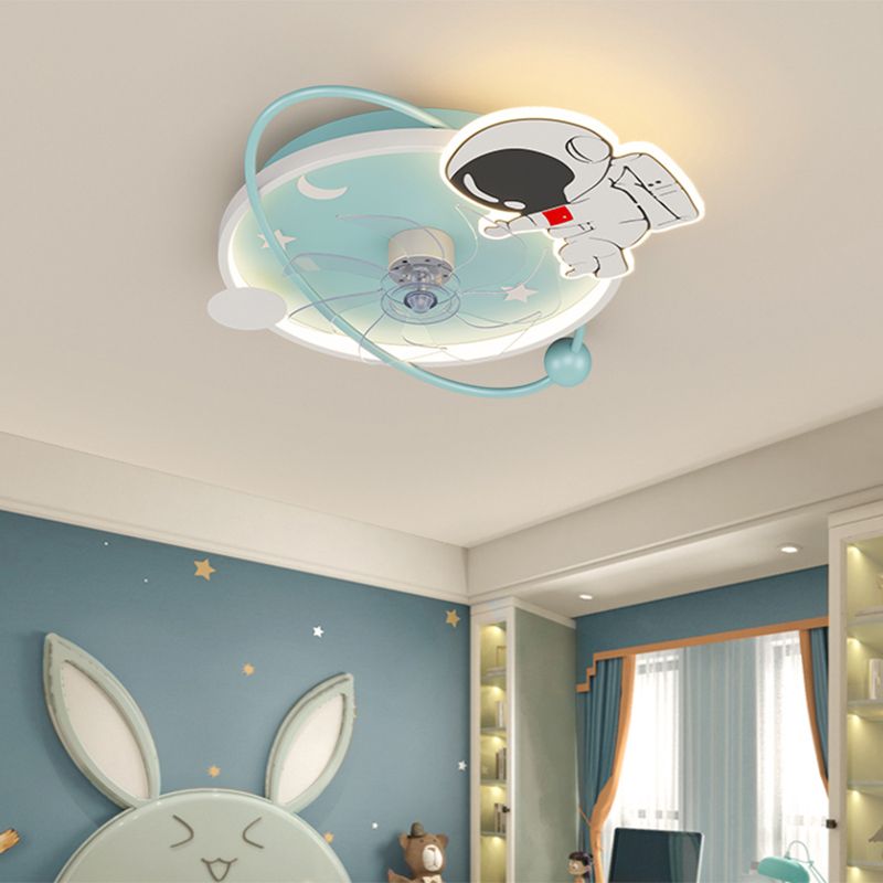 Lámpara de ventilador LED LED de dibujos animados de techo semi de techo de semi descarga para niños